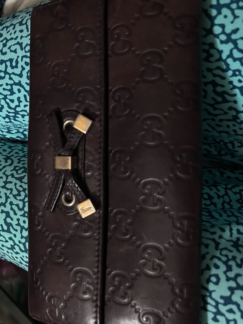 Gucci Dark Brown Embossed Signature Leather Wallet Clutch